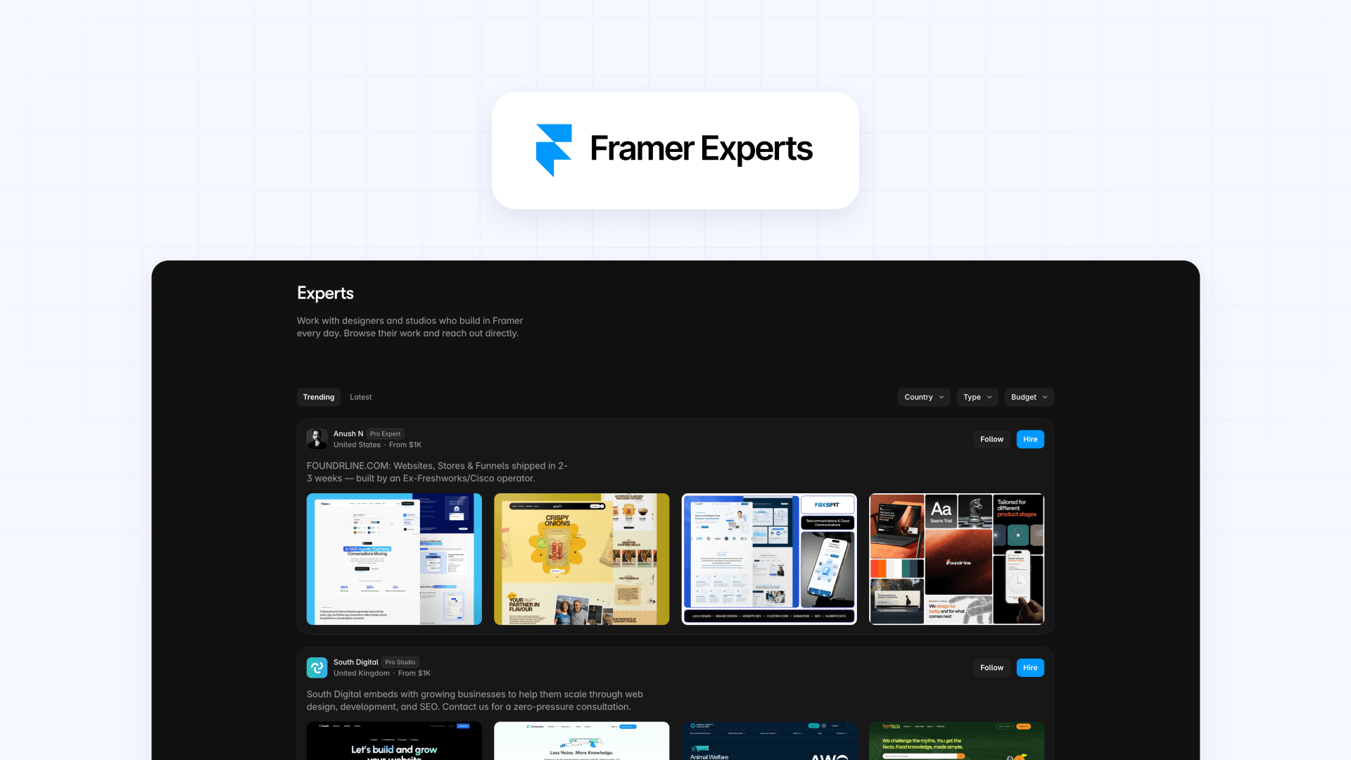 Framer Experts directory