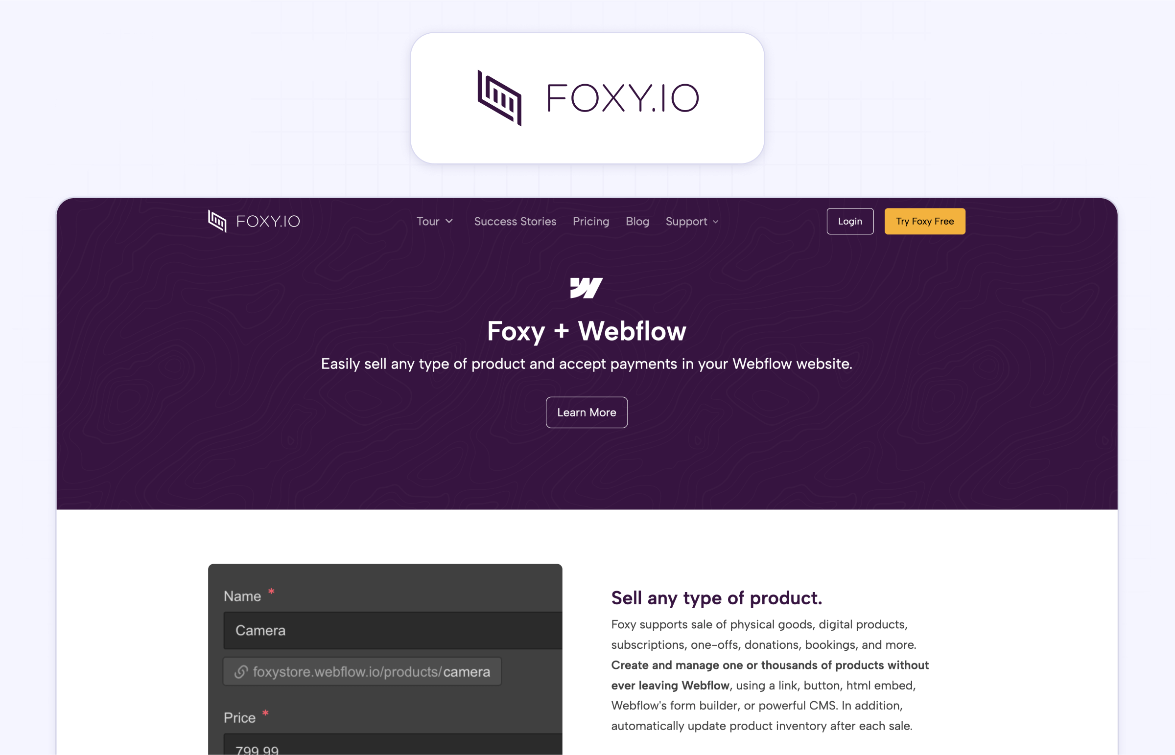 Foxy payment processing for Webflow exported sites