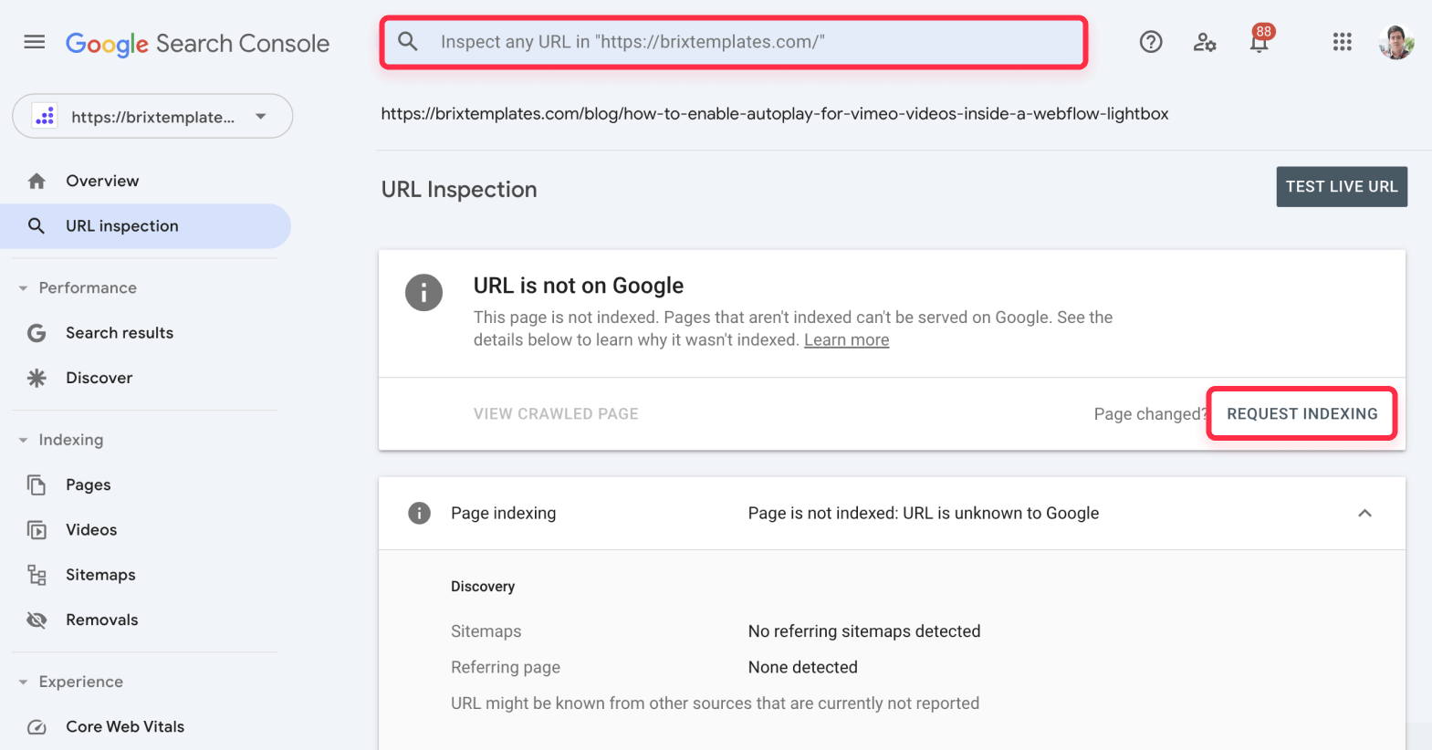 Request Manual Index for Webflow Site on Google Search Console