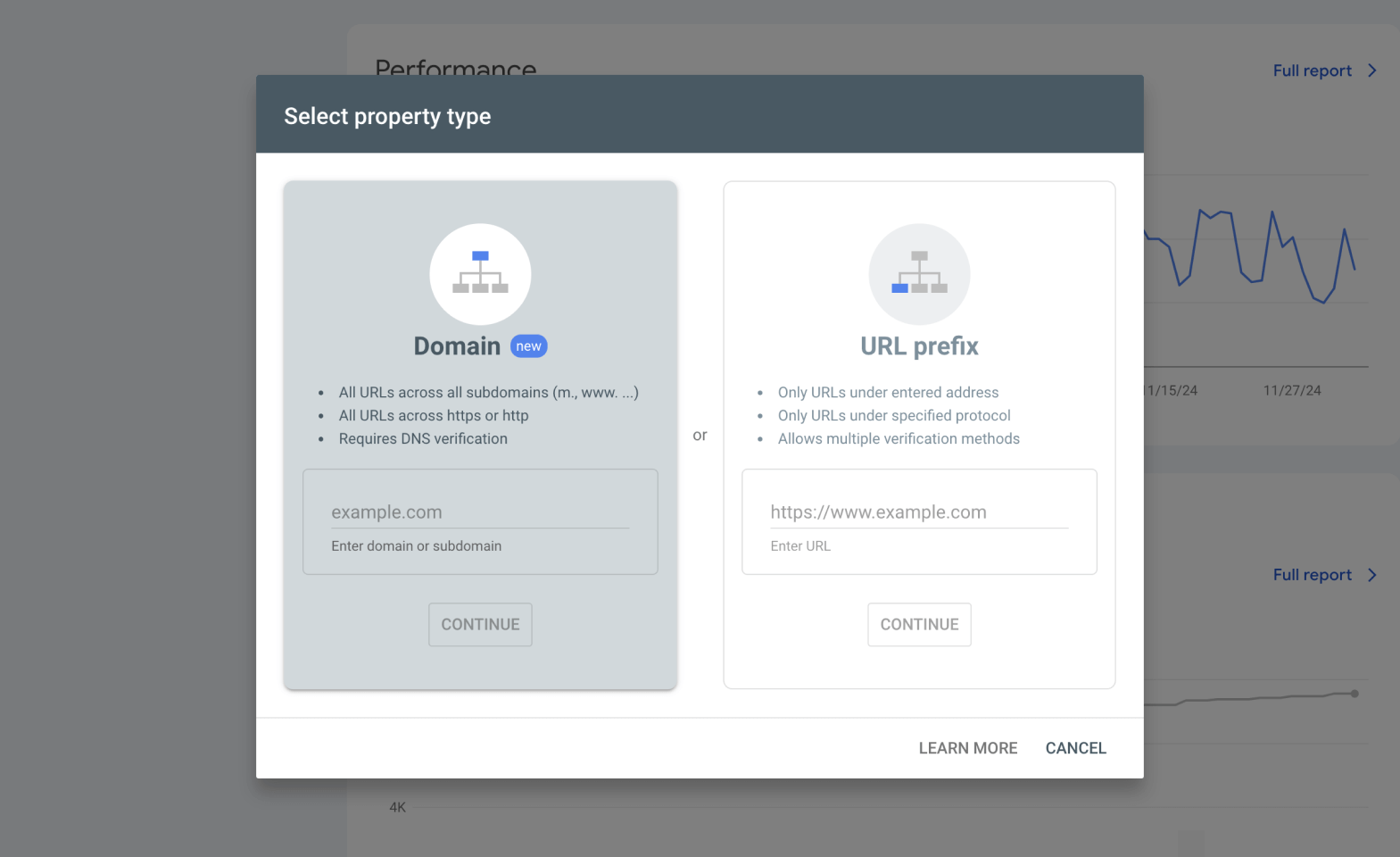 Select Website Property Type for Registering Webflow Site on GSC