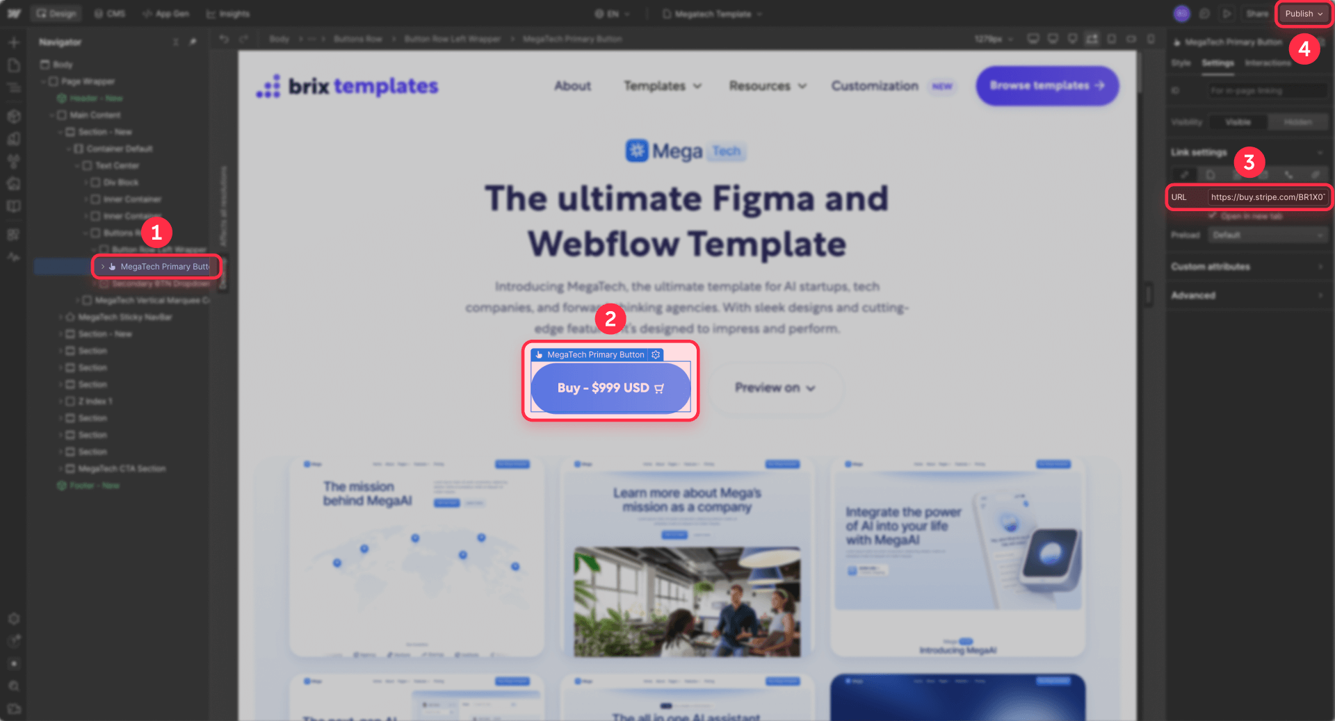 How To Add The Stripe Payment Link URL To A Button In Webflow