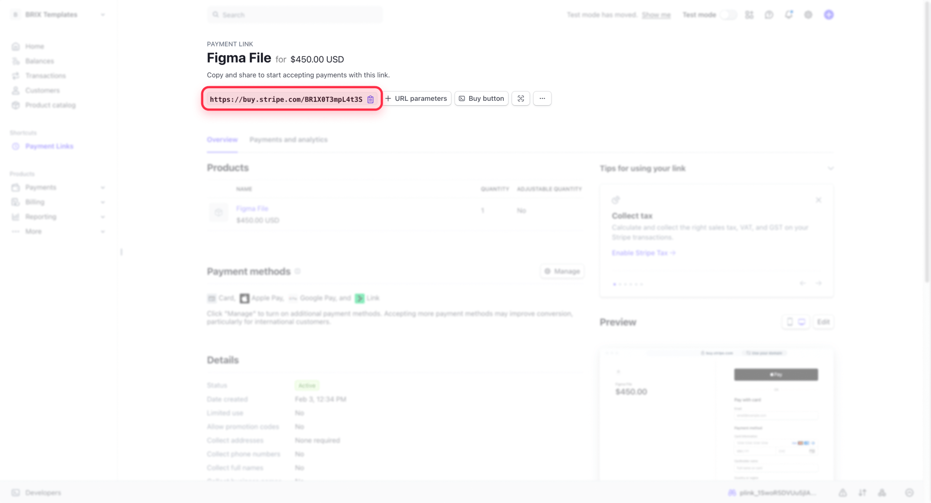 How To Copy The Payment Link URL Created In Stripe