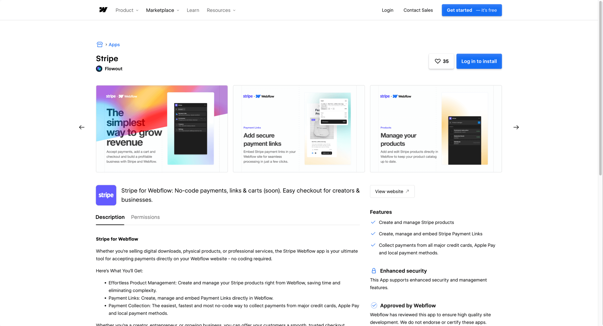 How To Find The Stripe App In The Webflow Marketplace