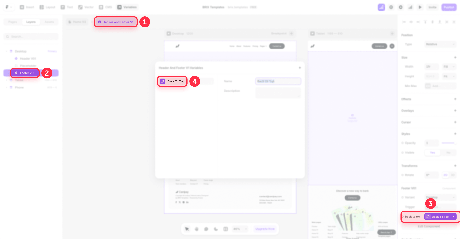 How to create the back-to-top variable in a Framer Layout Template