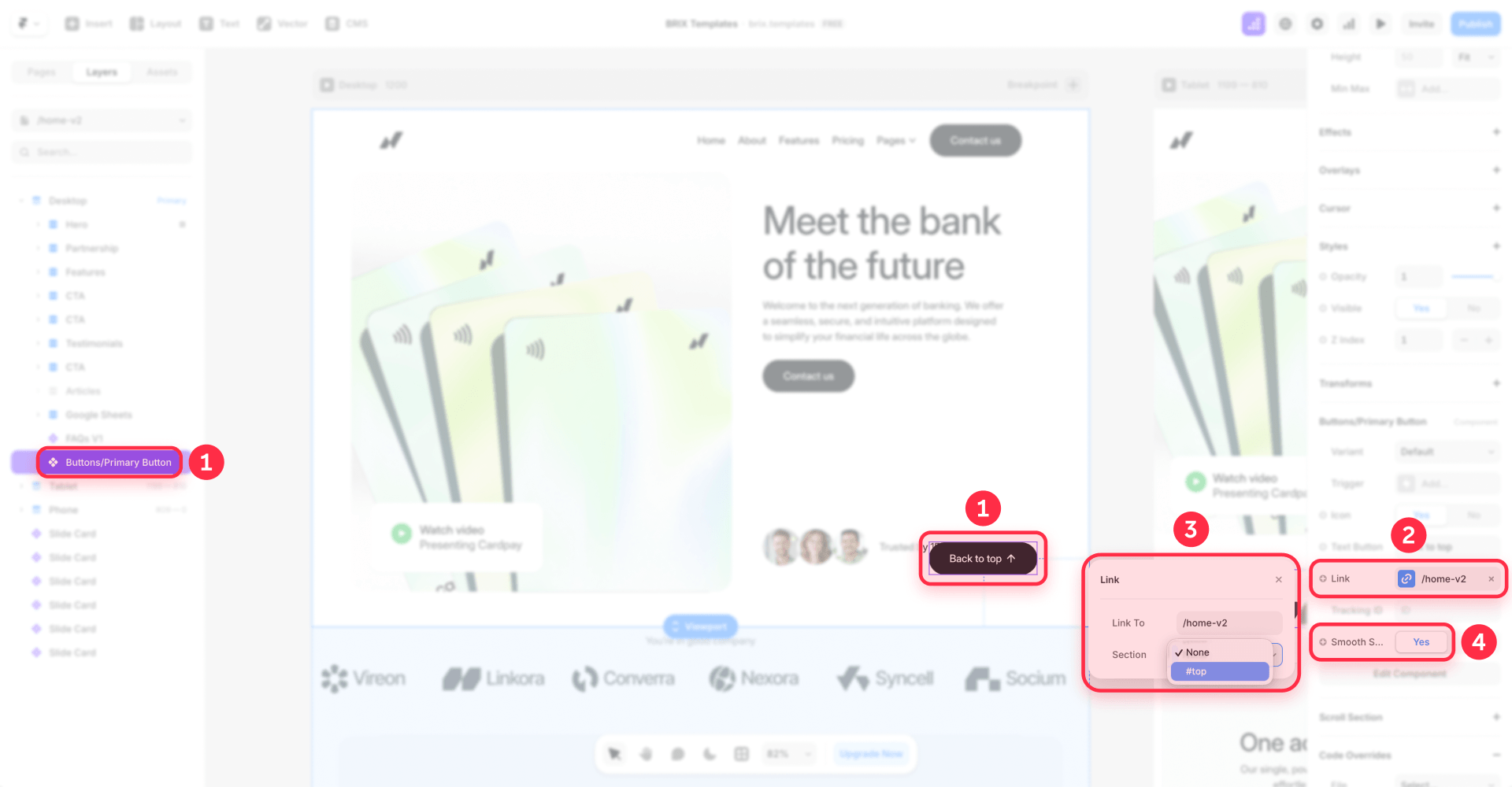 How to link the Framer back-to-top button to the top section