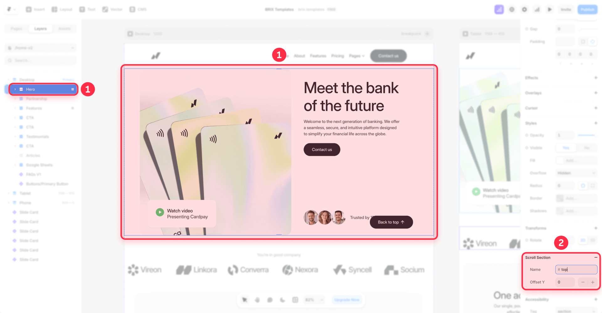 How to name the top Scroll Section in the Framer hero section