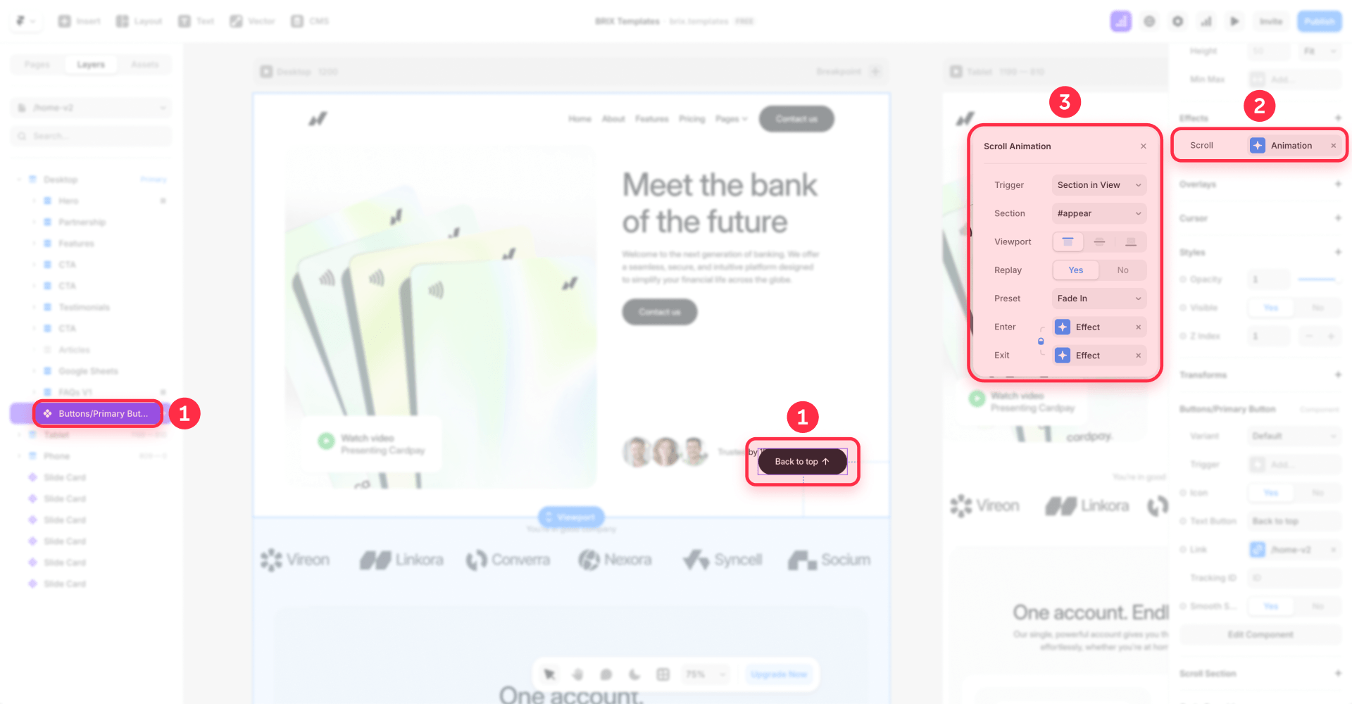 How to show the back-to-top button in Framer with Scroll Animation