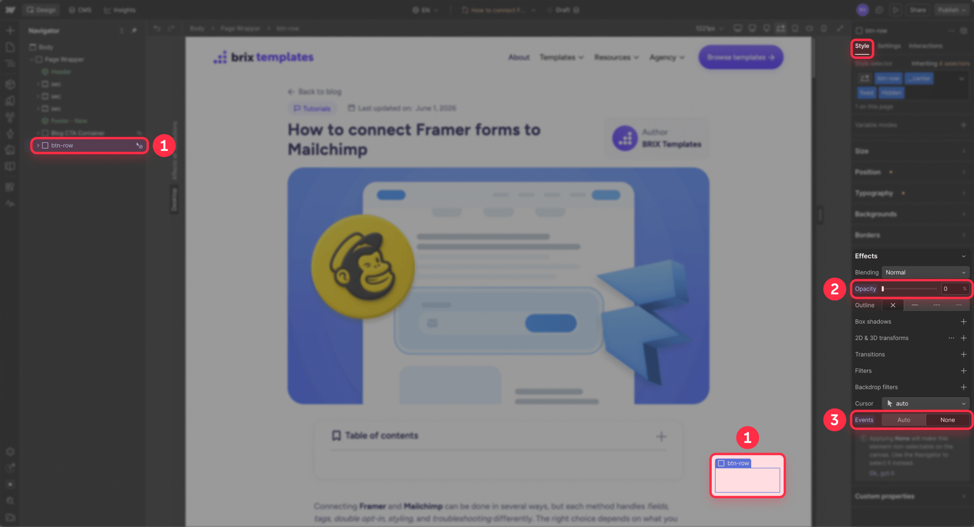 How to hide the back-to-top button wrapper in Webflow