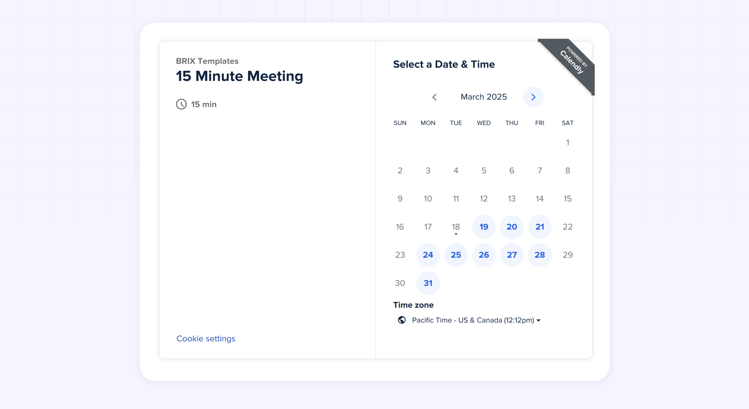 Calendly booking calendar Webflow implementation