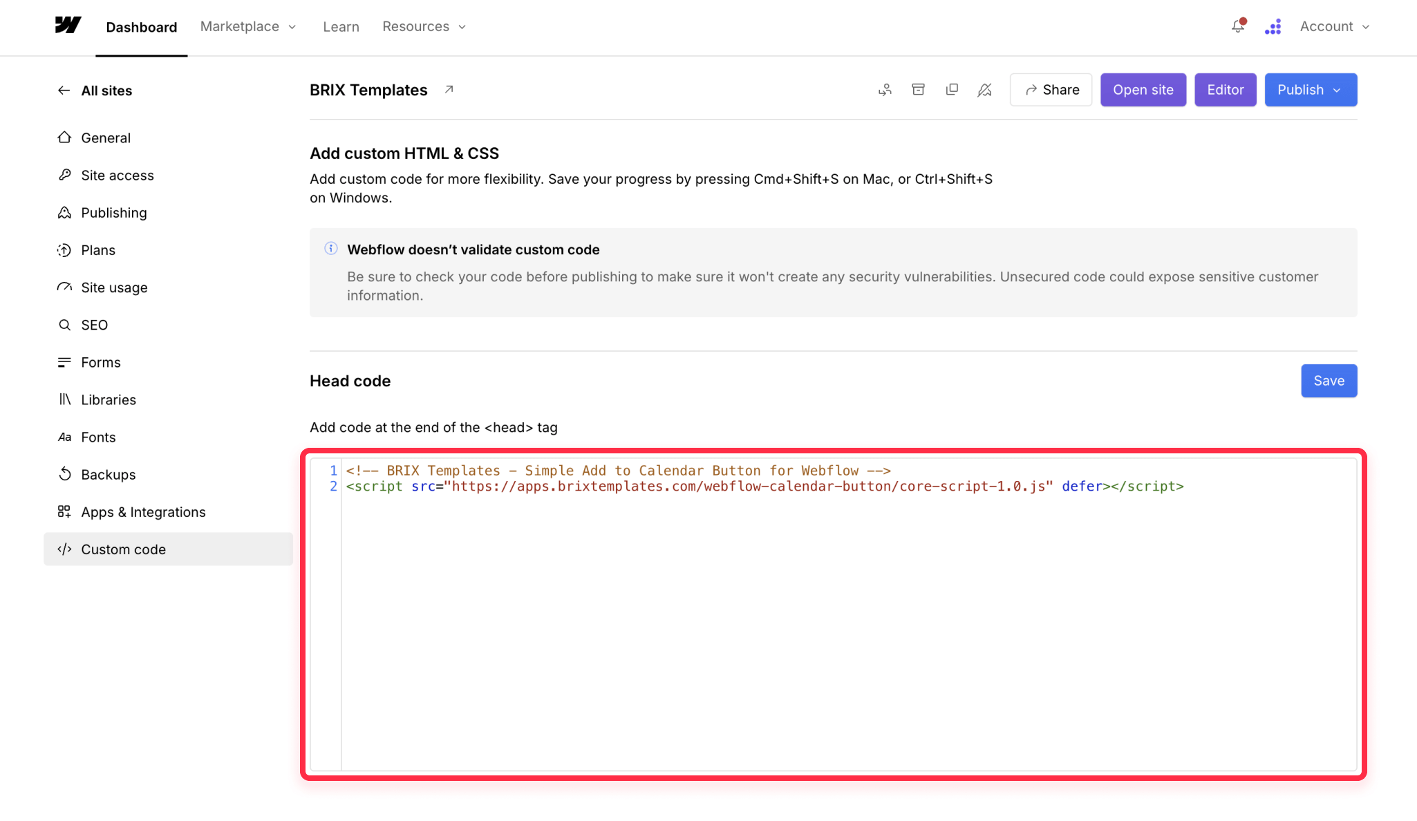 Add add to calendar event JS functionality on Webflow