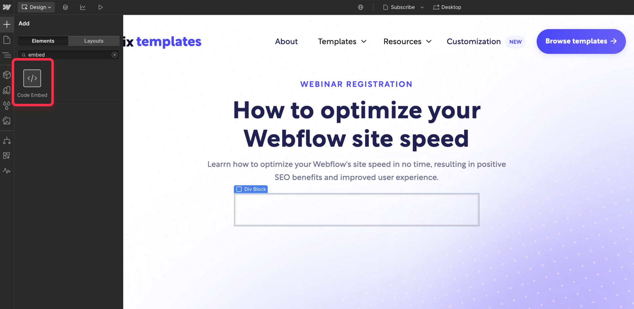 Add embed code for add to calendar Webflow button