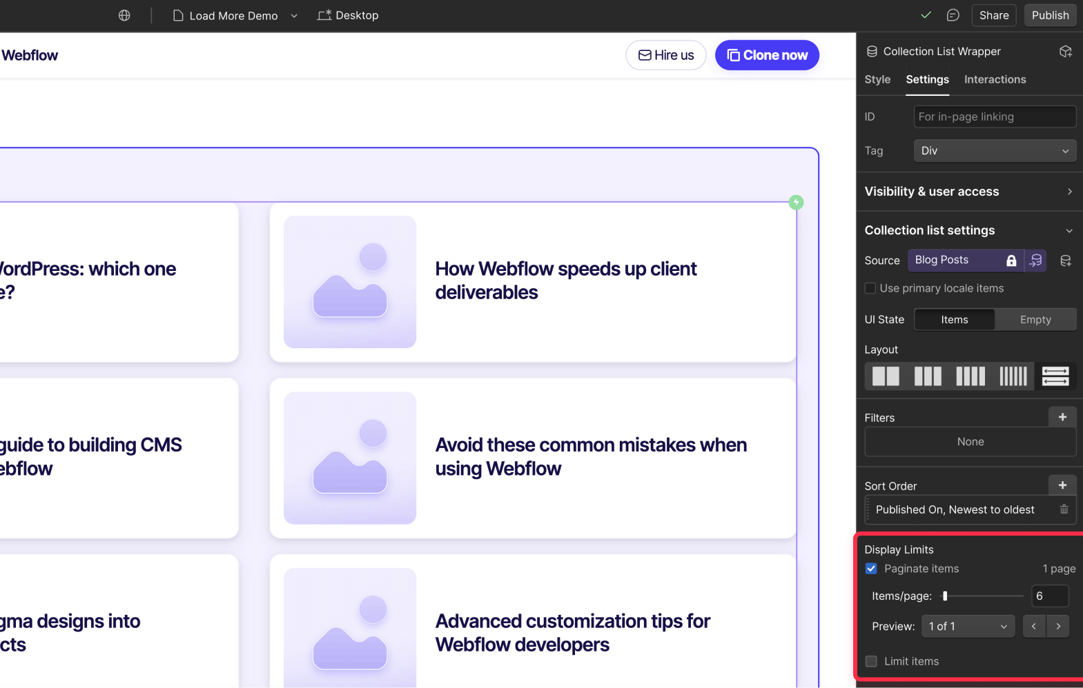 Adjust load more pagination functionality to Webflow CMS