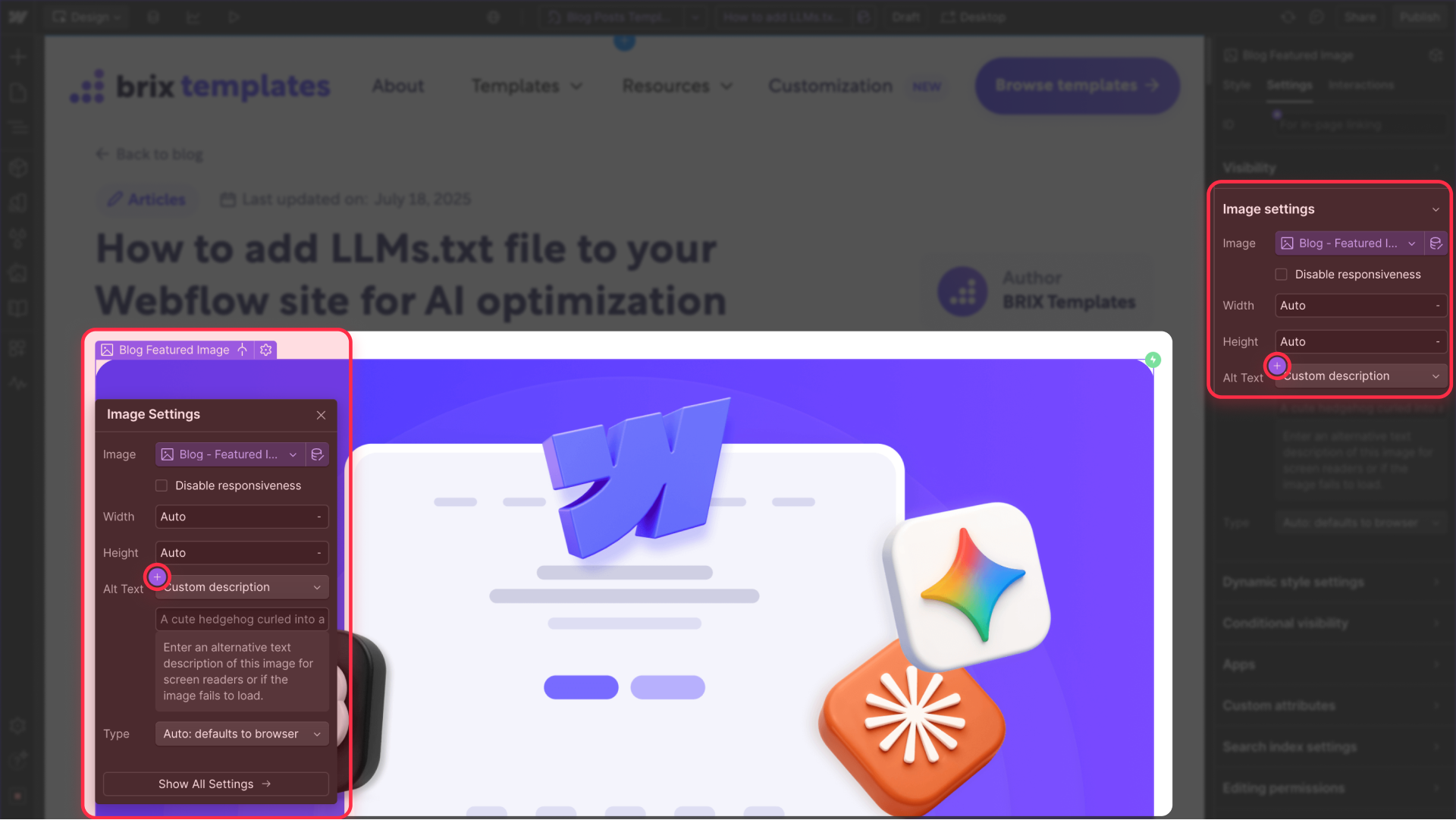 How to connect Alt Text to A CMS field In Webflow
