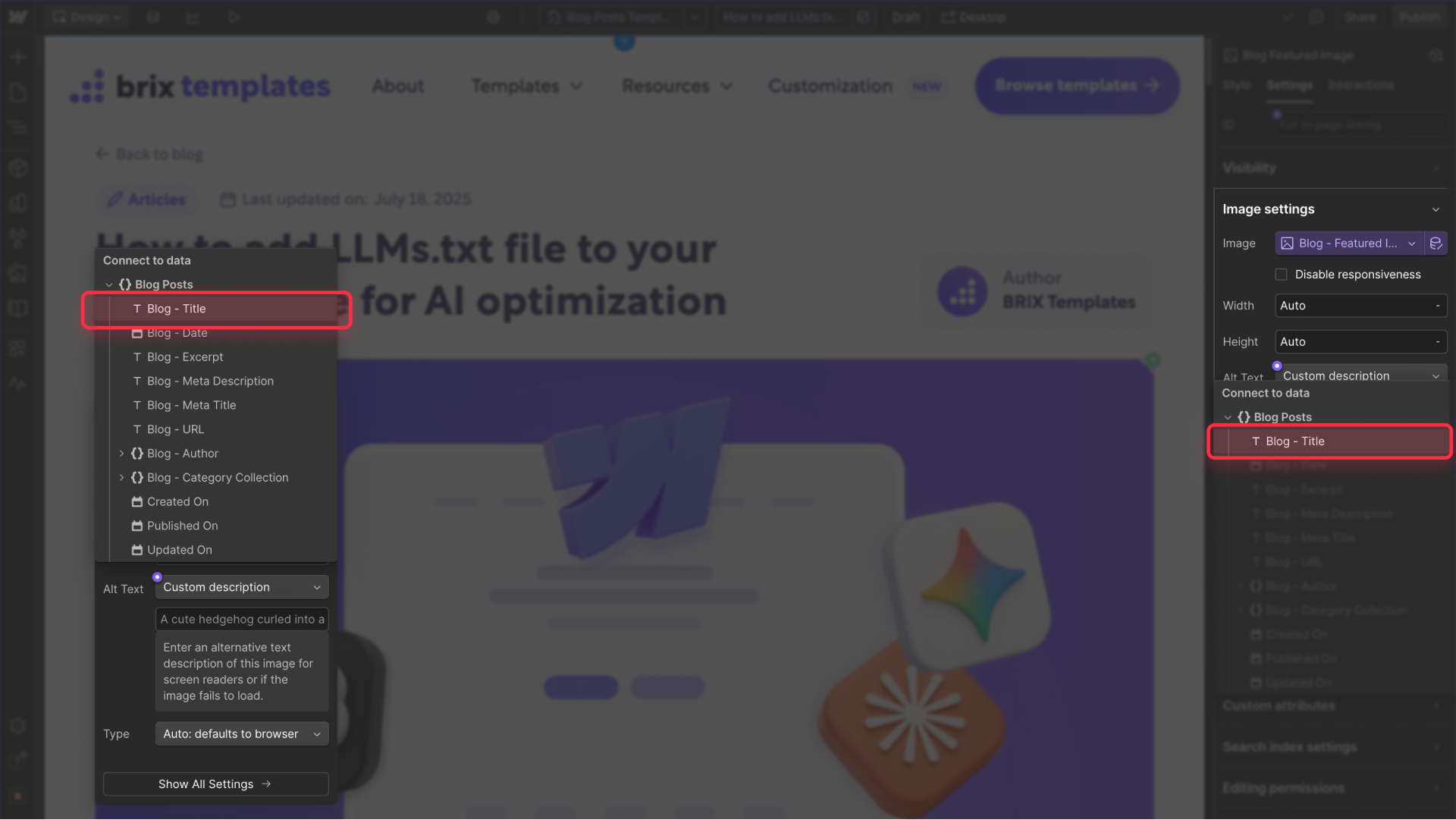 How to use Post Title for Dynamic Alt Text in Webflow