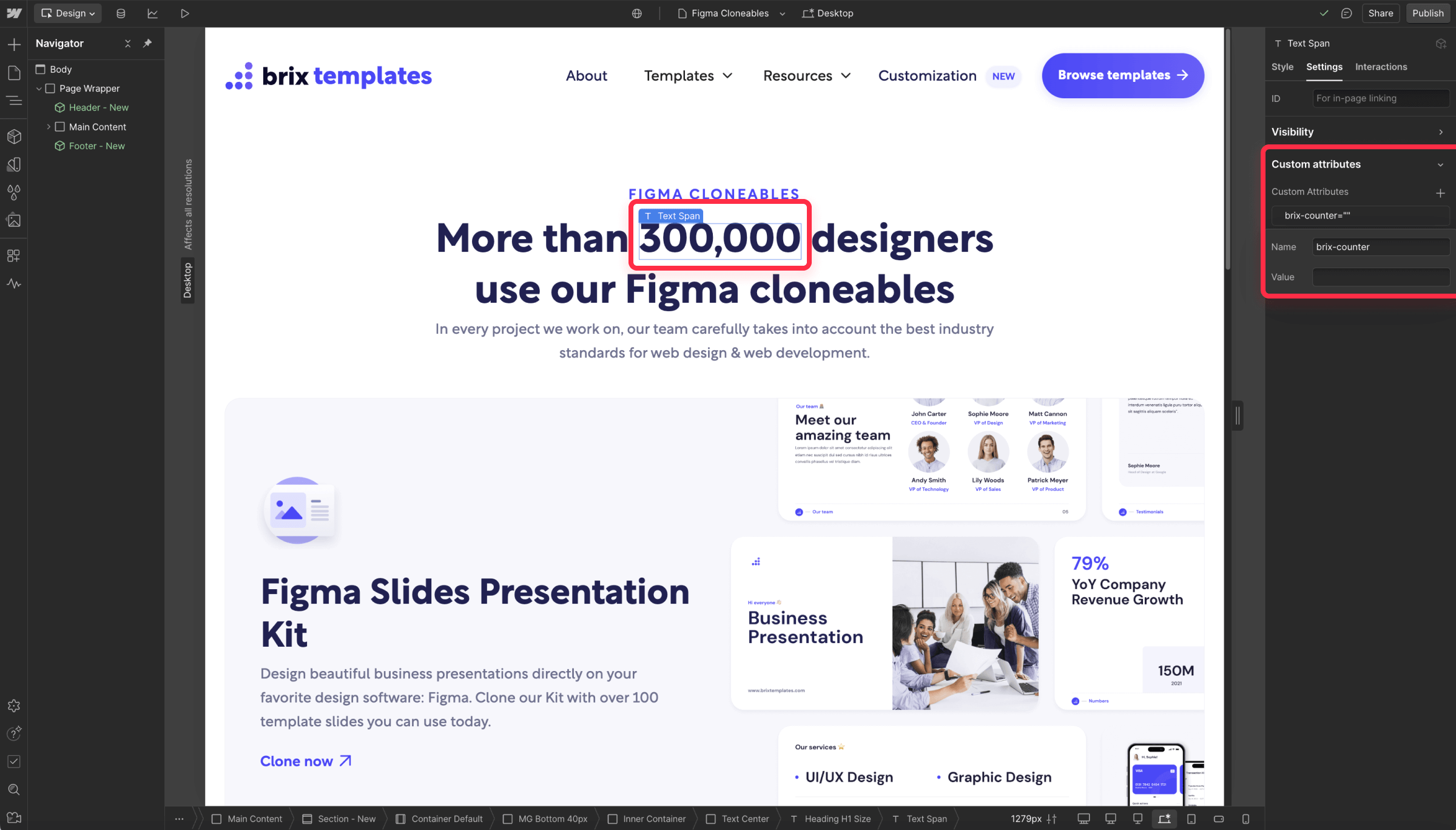 Setup pop counter number in Webflow