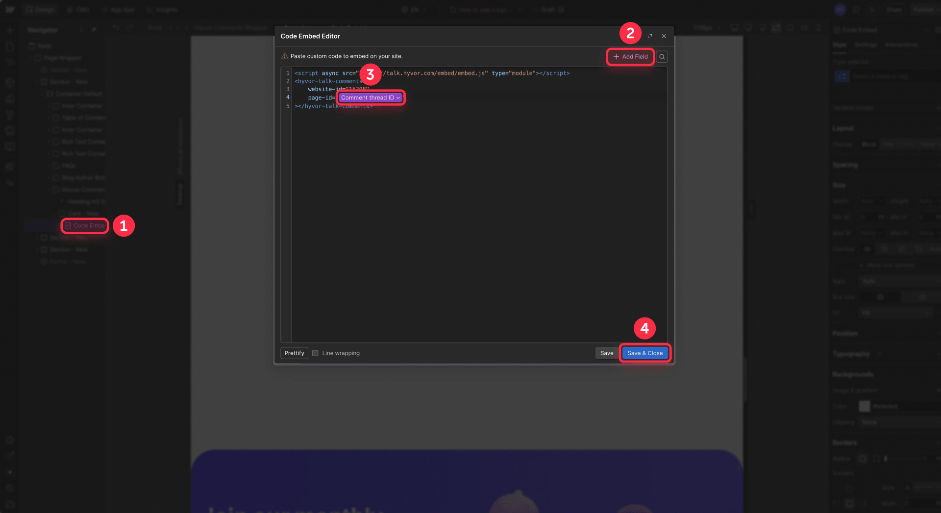 How To Set The Hyvor Talk Page ID With A Comment Thread ID In Webflow