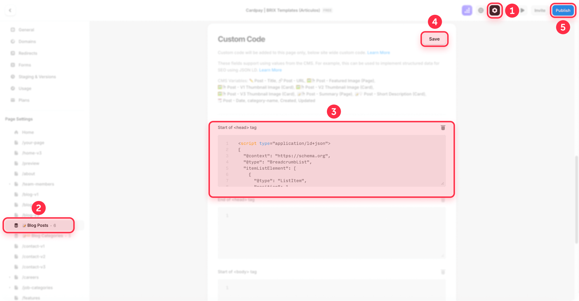 Implementing Dynamic BreadcrumbList JSON LD By Typing Slug And Title With JSON Filter Framer