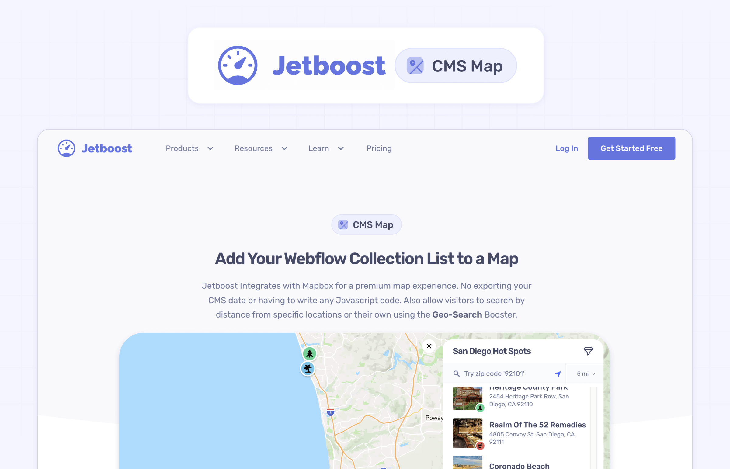 Jetboost CMS map Webflow map collection CMS integration