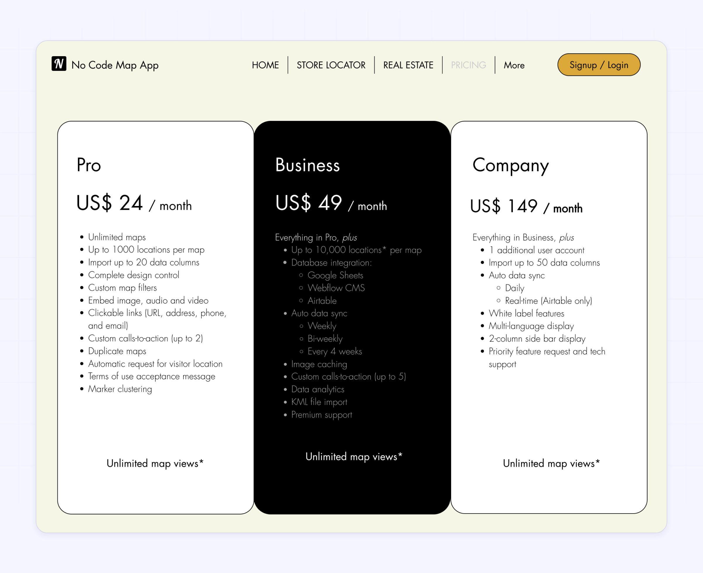 No code map app pricing plans comparison