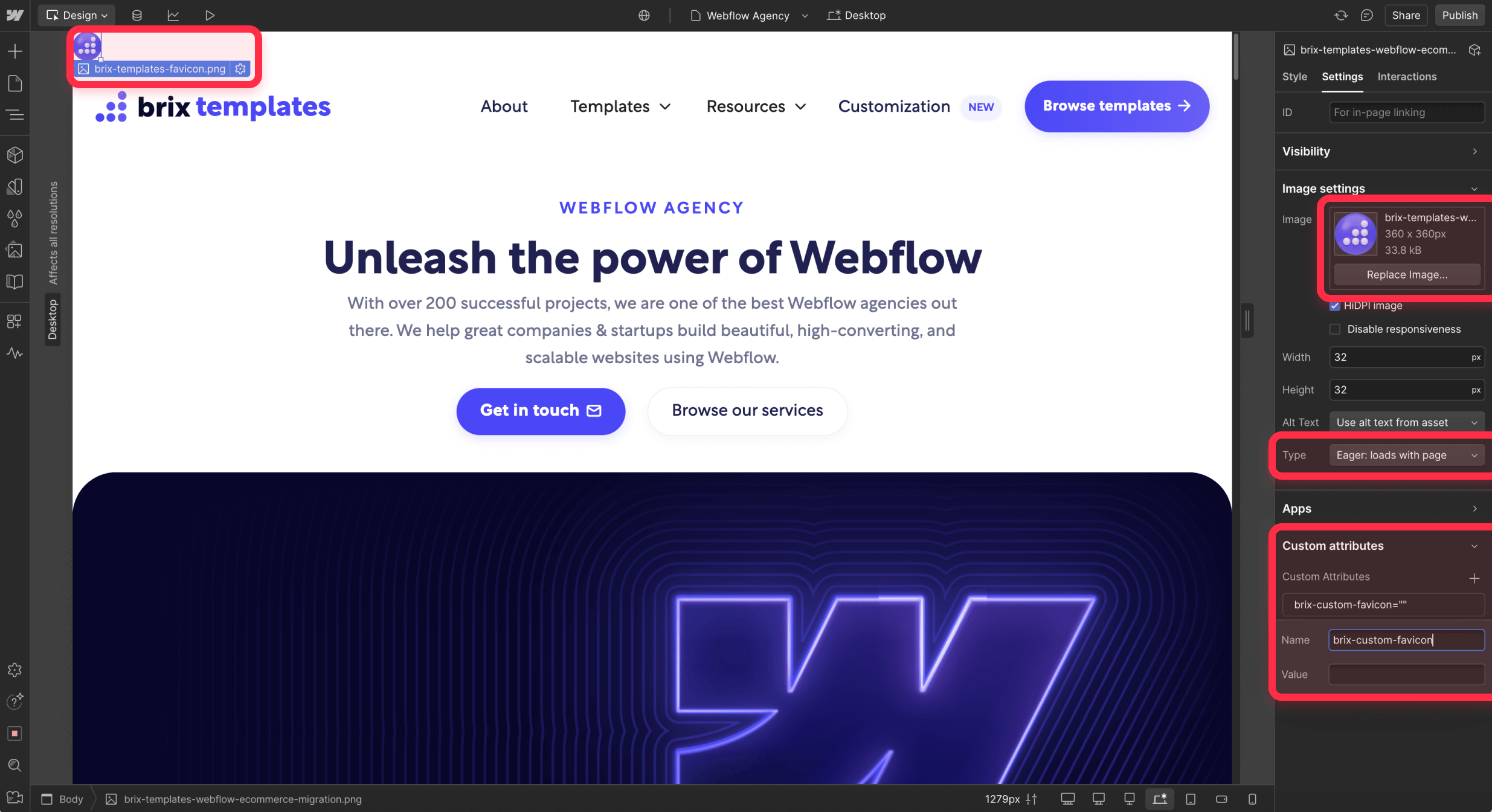 Select individual page favicon on Webflow