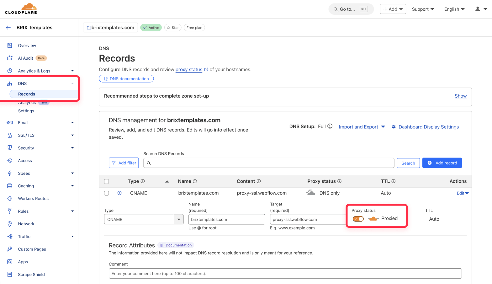 Configure Cloudflare proxy for Webflow