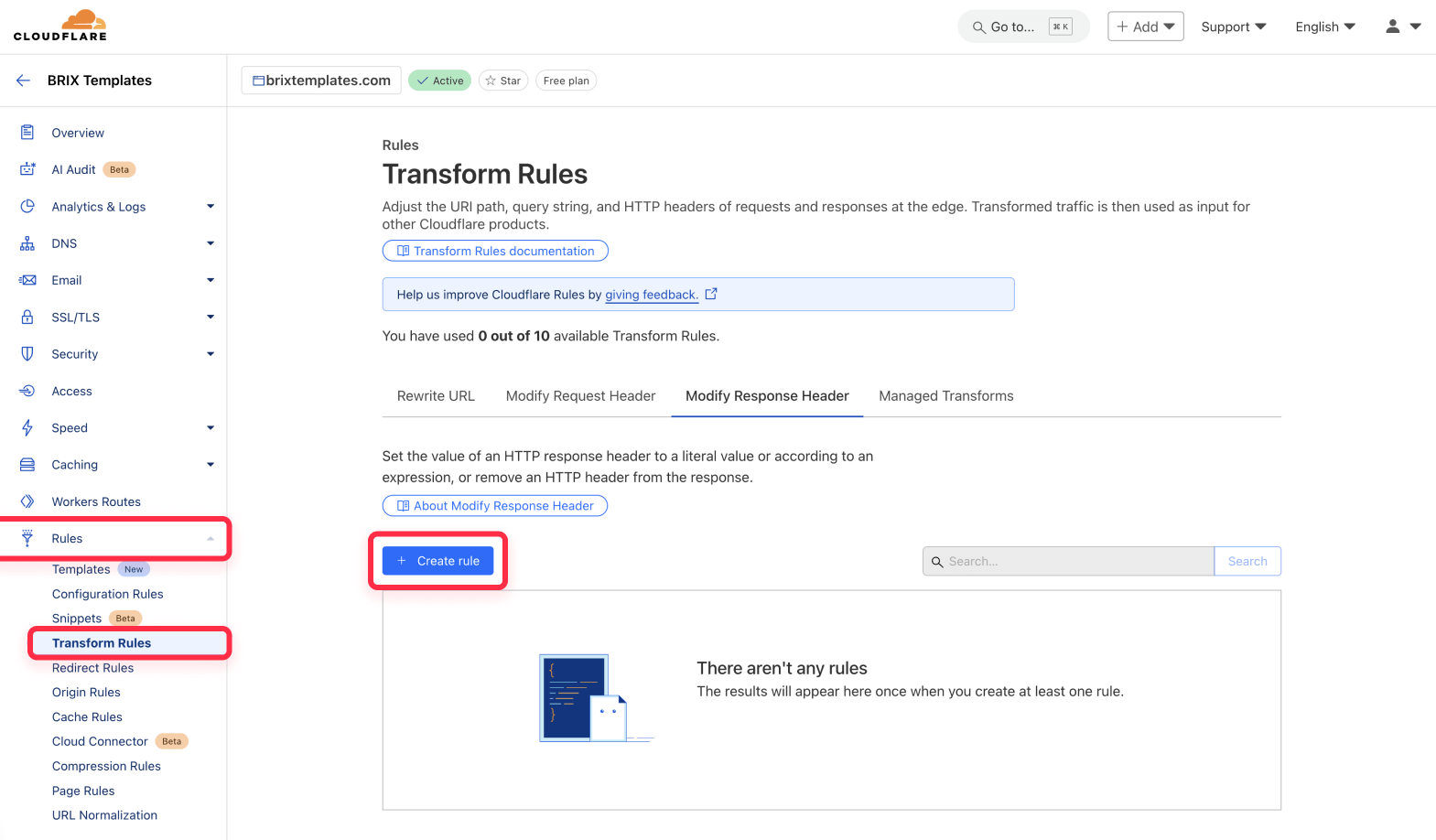 Create transform rule to add security header to Webflow website
