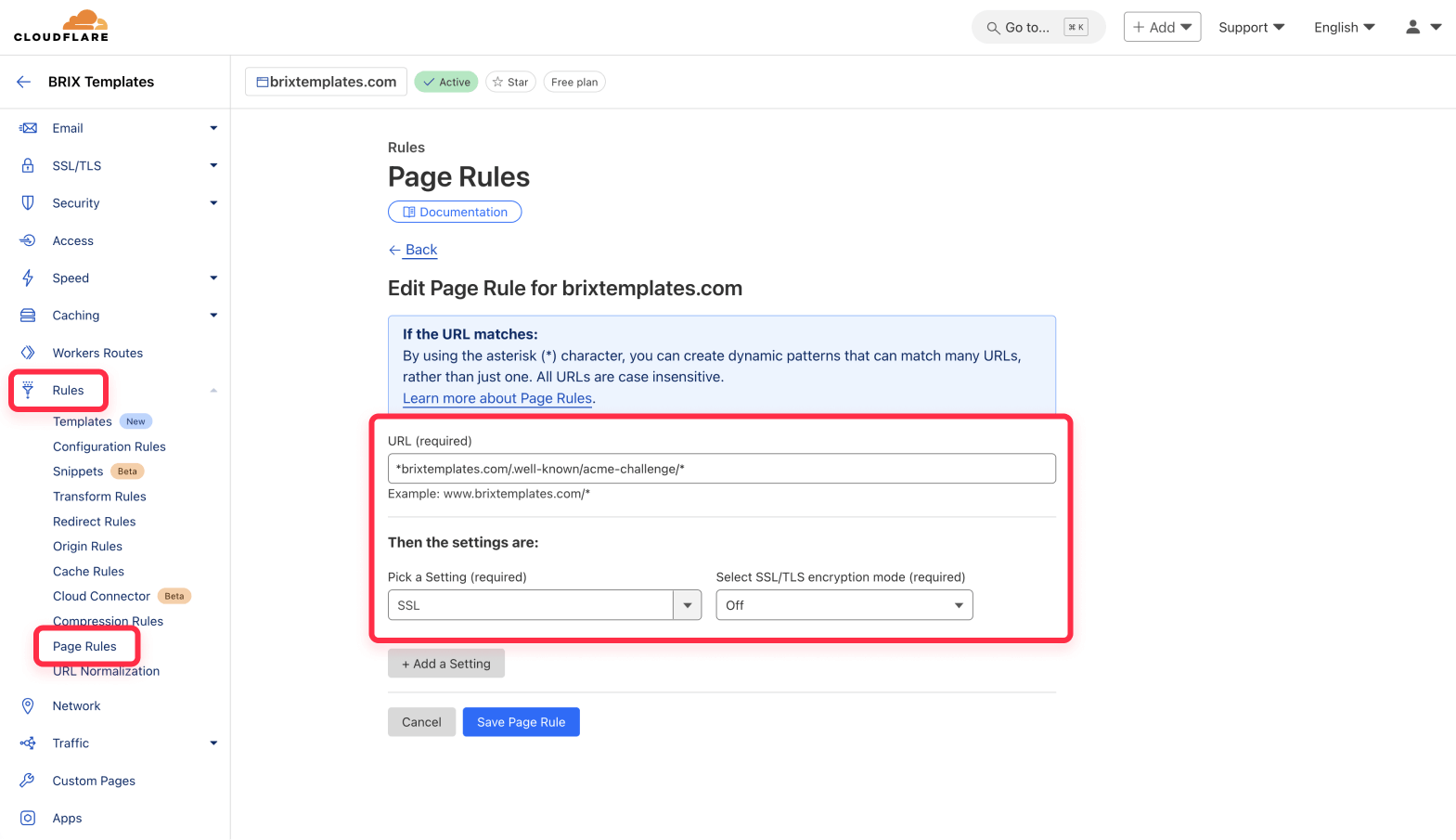 Setup page rules for SSL connection between Webflow and Cloudflare