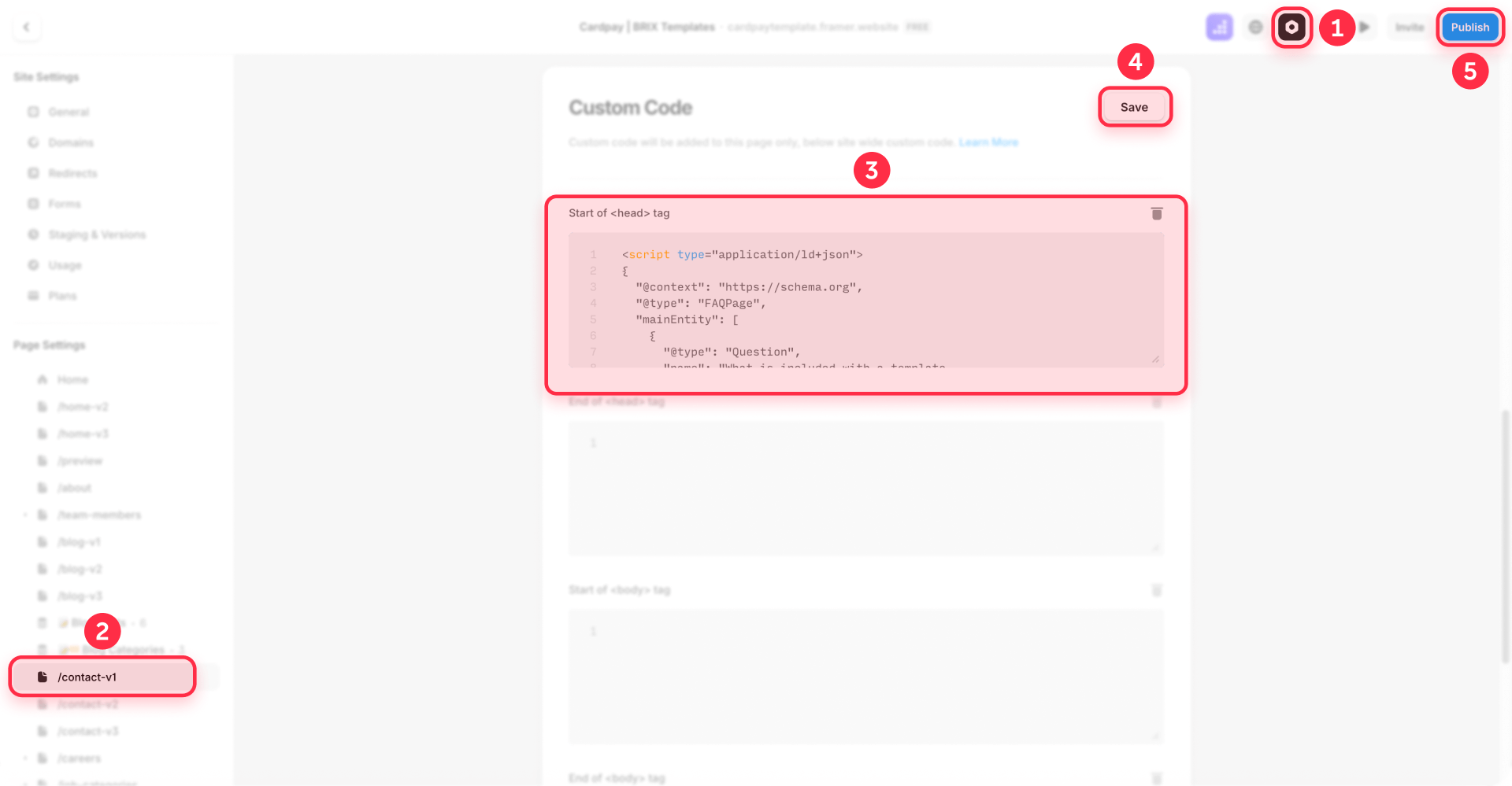 How To Paste FAQ Schema JSON LD In Framer Page Settings For Featured Snippets Google