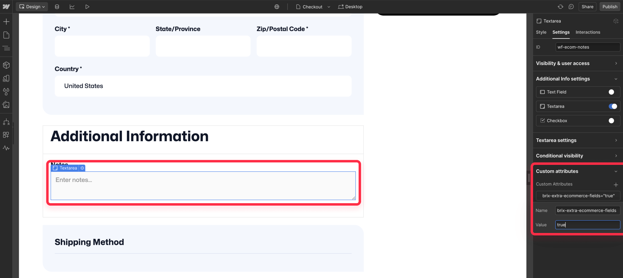 Add extra ecommerce fields Webflow ecommerce attribute
