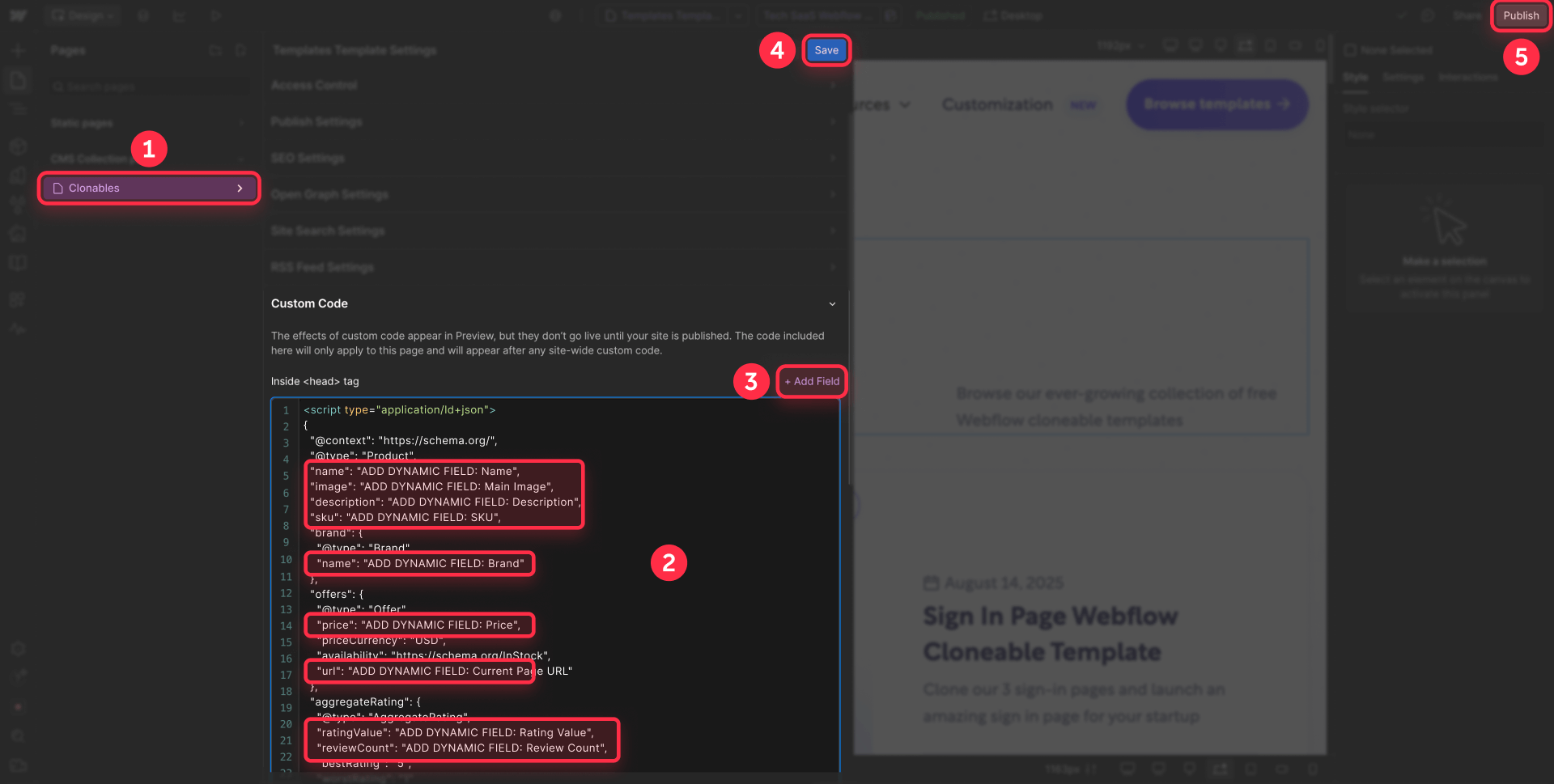 How To Connect CMS Fields With Product Schema In Collection Template Settings Webflow