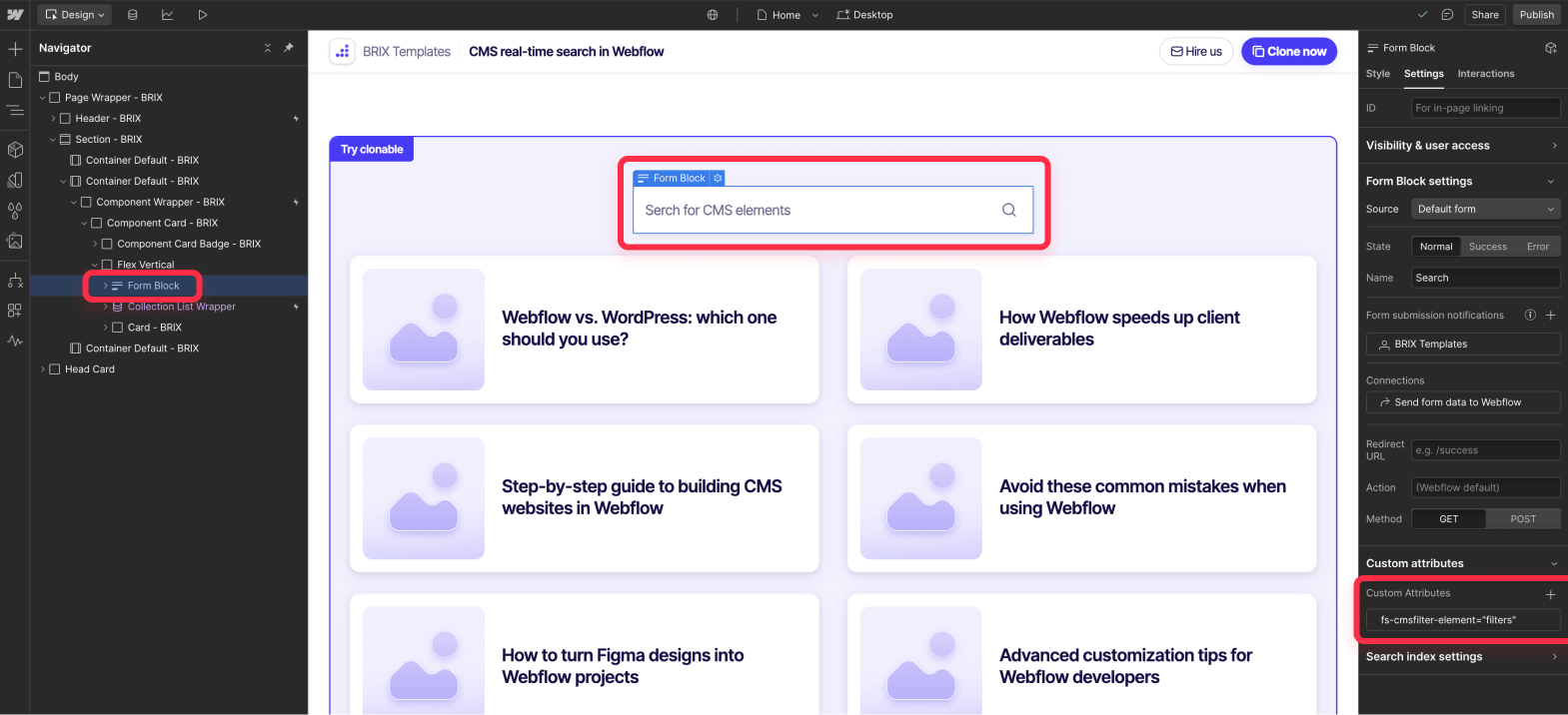 Setup search bar for Webflow CMS collection