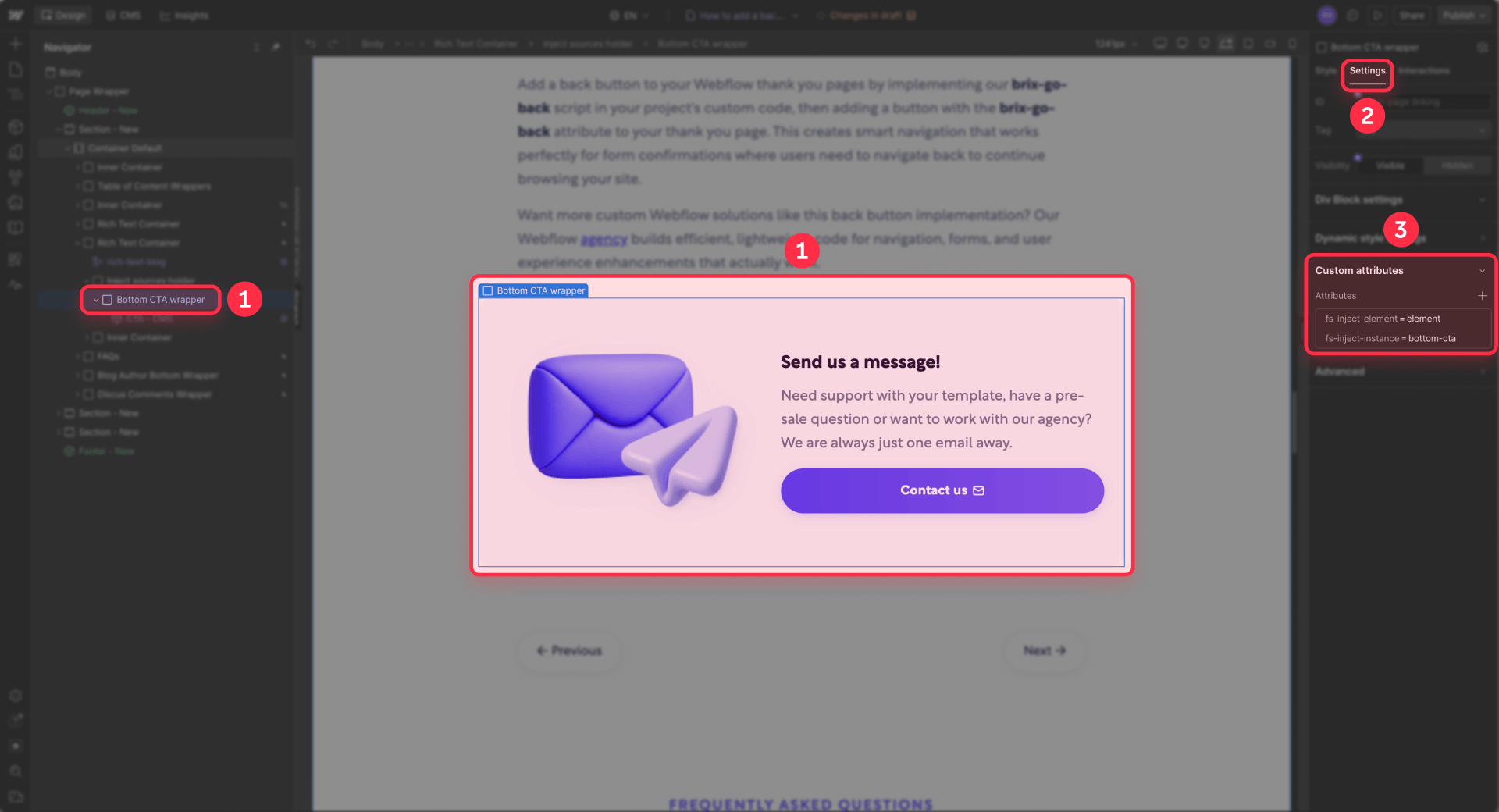 How To Add Finsweet Inject Attributes To The CTA Wrapper In Webflow