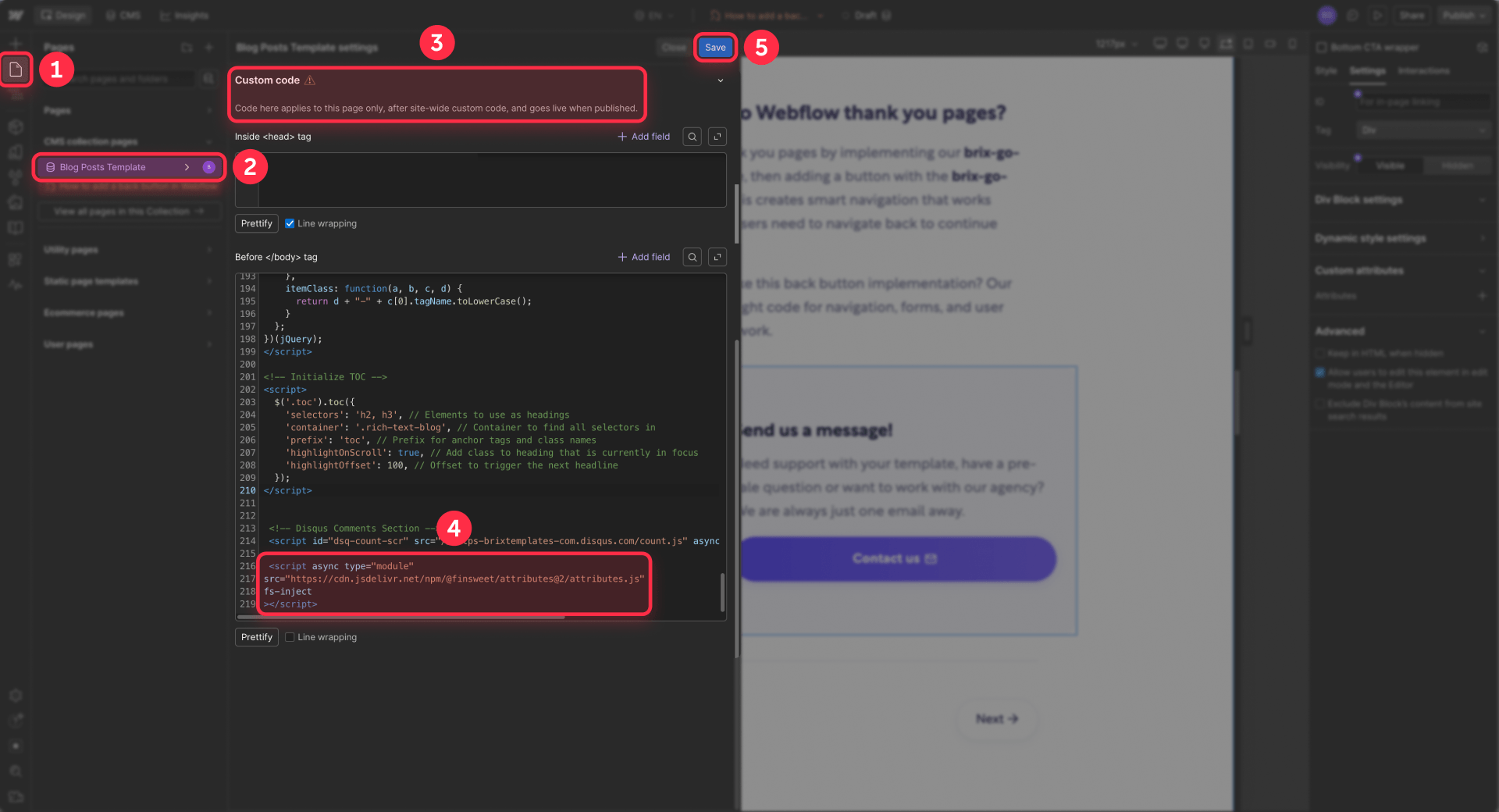 How To Add The Finsweet Inject Script In Webflow