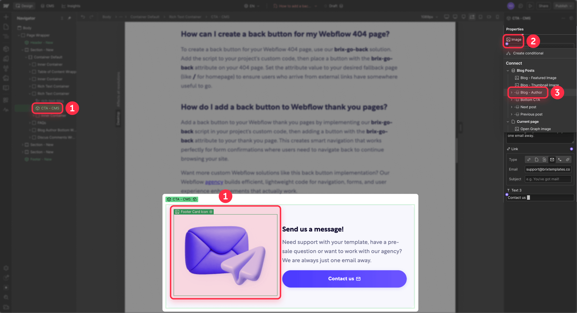 How To Bind The CTA CMS Component To Webflow CMS Fields
