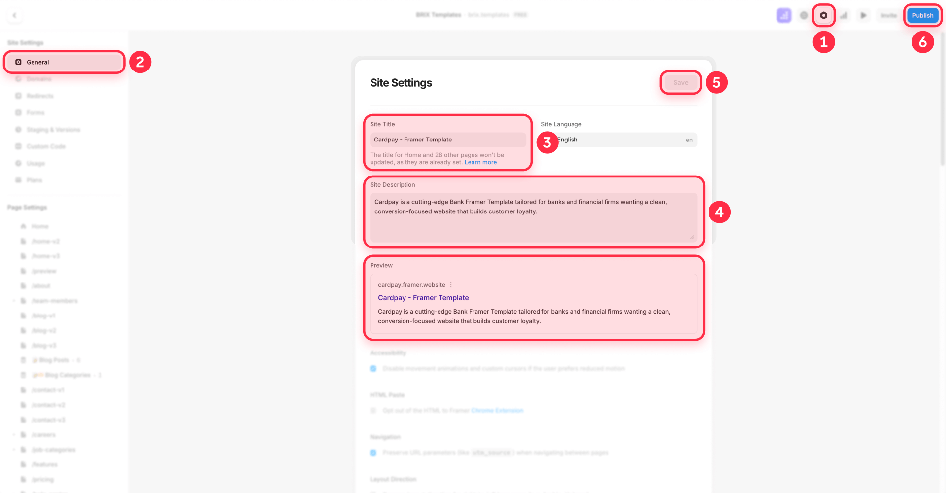 How To Set The Site Title And Site Description In Framer Site Settings