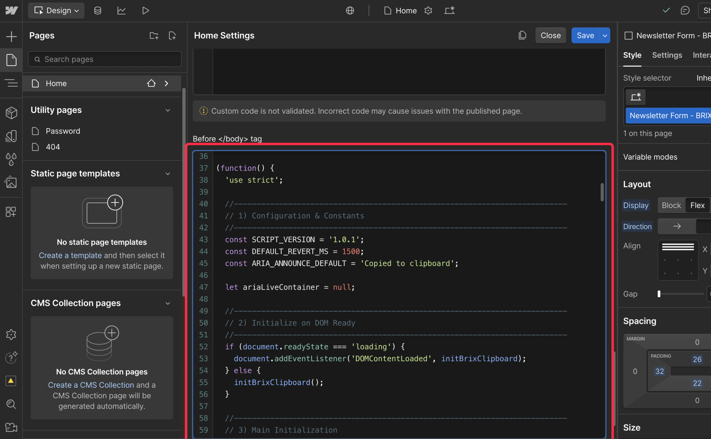 Copy URL button Webflow