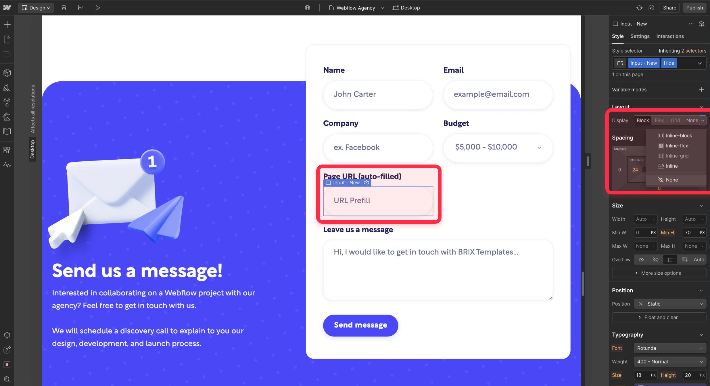 Add page title and URL tracking on Webflow form submissions
