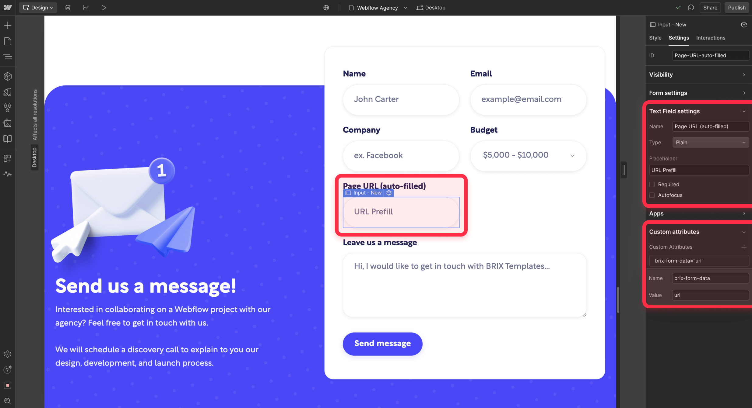 Add Webflow attribute to track Webflow form page submission URL