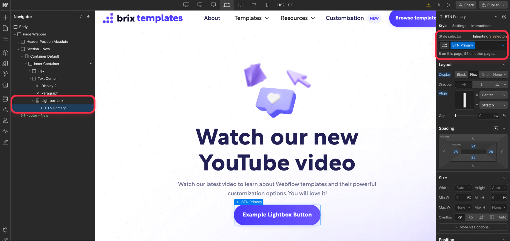 Customize Trigger Button for YouTube Video Popup in Webflow
