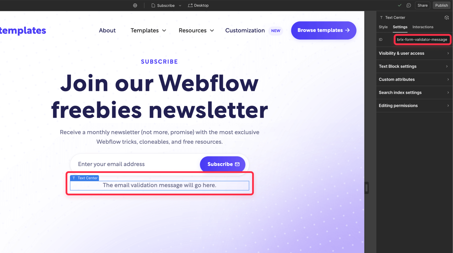 Show validation message on Webflow forms after blocking non work email addresses