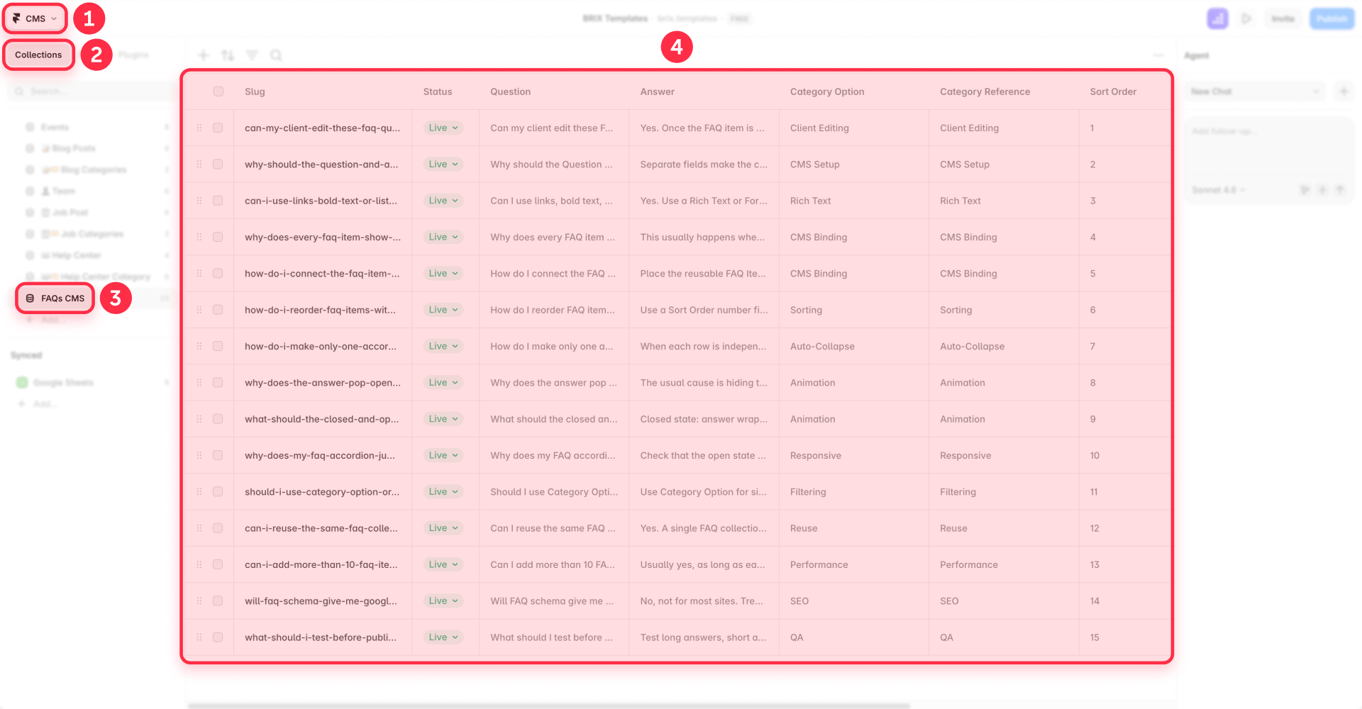 How to create the CMS FAQ collection in Framer with editable fields