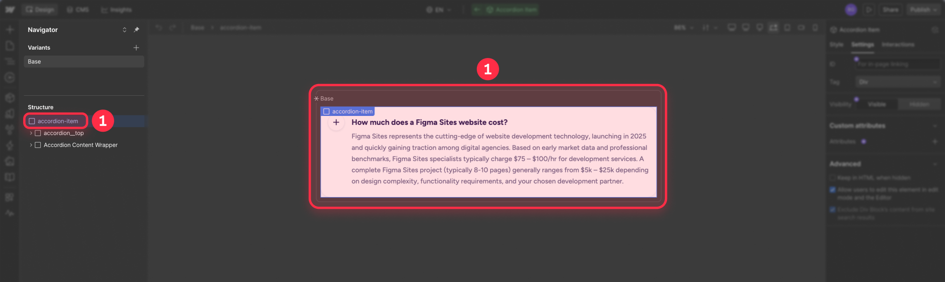 How to create the CMS FAQ accordion component in Webflow