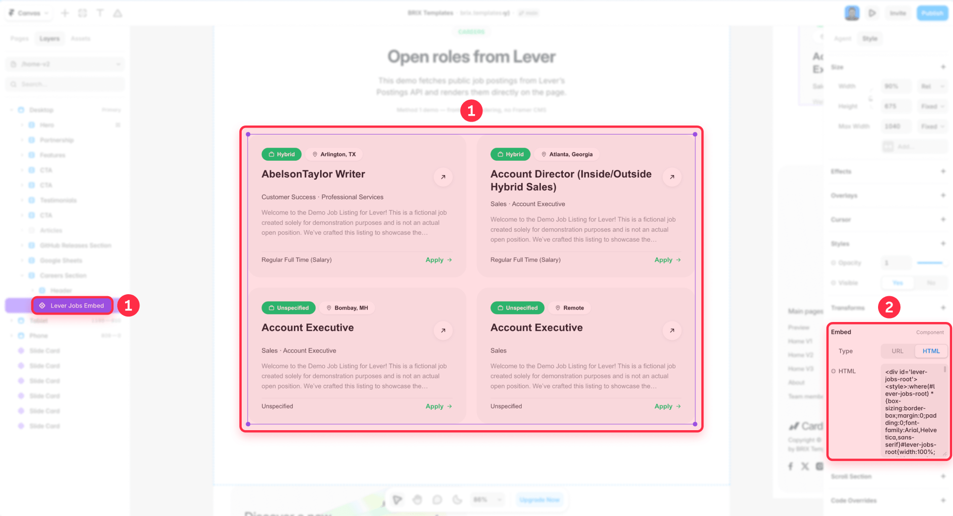 How to embed Lever jobs in Framer with an HTML Embed
