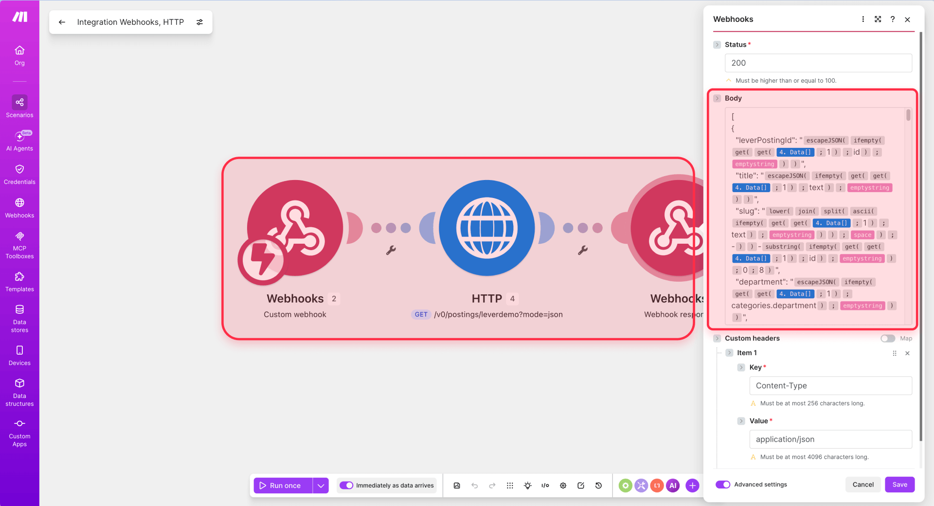 How to configure Make to send Lever jobs to Framer CMS