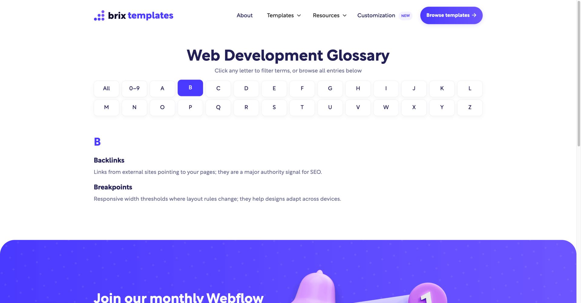 Final Result Of The A-Z Filter With Active Letter In Webflow