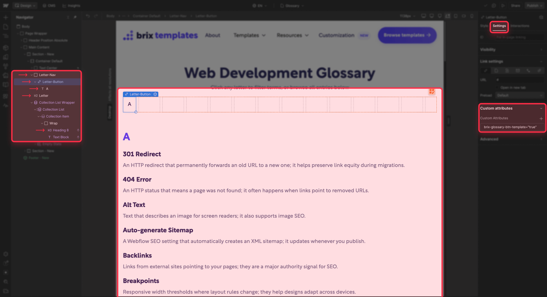 How To Add The Custom Attributes To The Glossary In Webflow