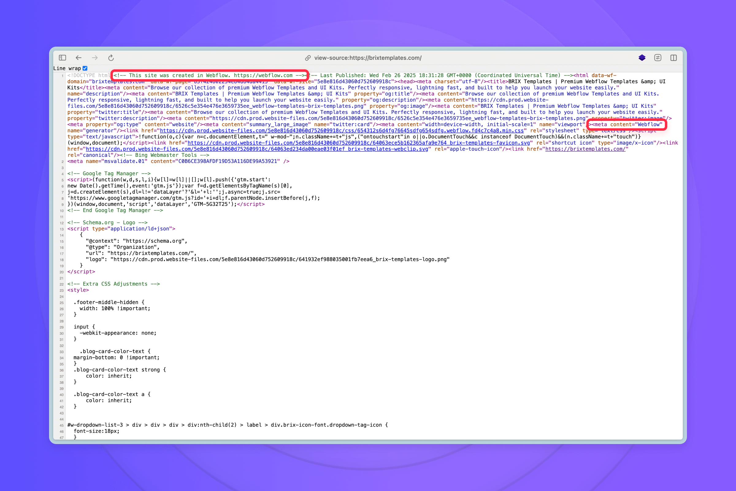 How to detect Webflow sites by checking the source code