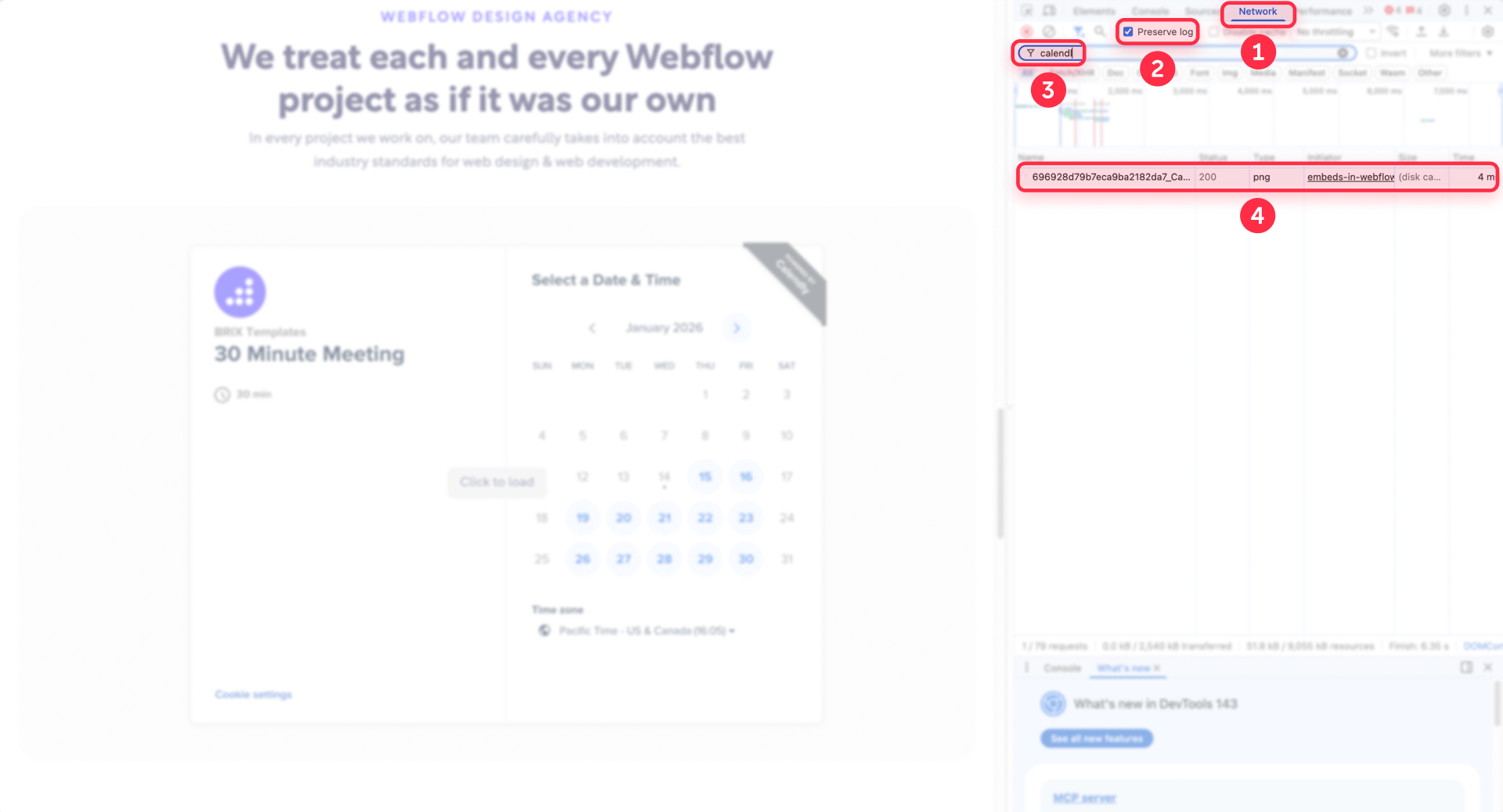 How To Verify The Click To Load With Chrome DevTools Network Panel On The Webflow Page