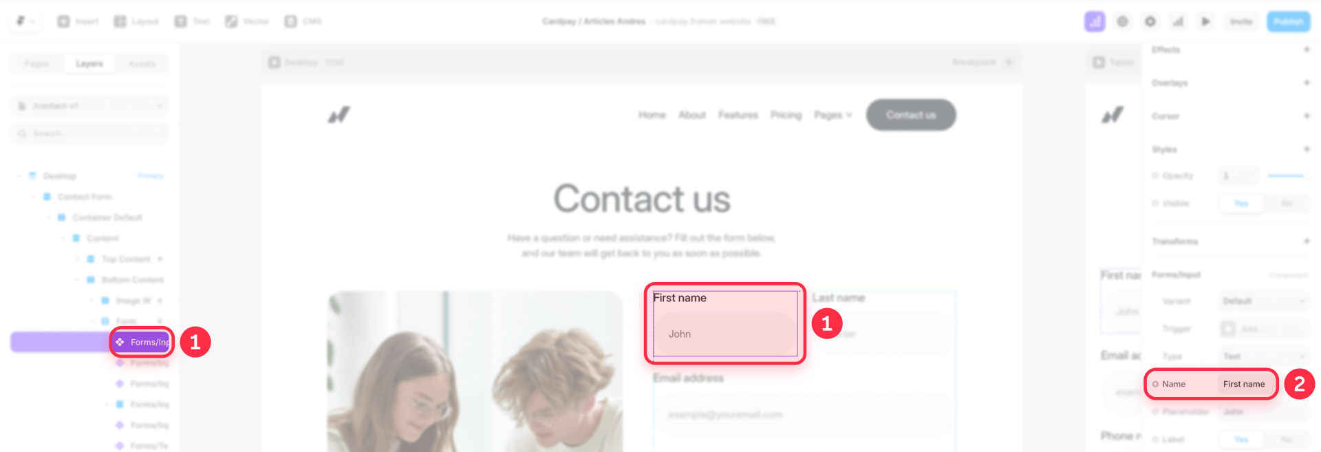 How To Set The Name Of A Form Field In Framer