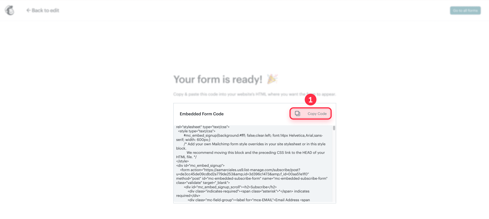 How To Copy The Mailchimp Embedded Form Code For Framer